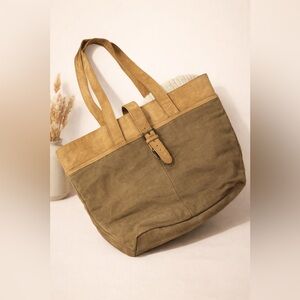 L.L. Bean Tan and Brown Tote Bag. Vintage. Leather/Canvas. Good Vintage Cond